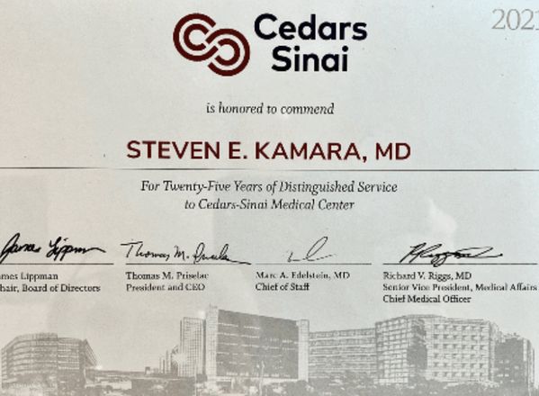 Cedars-Sinai commendation, 25 years of distinguished service